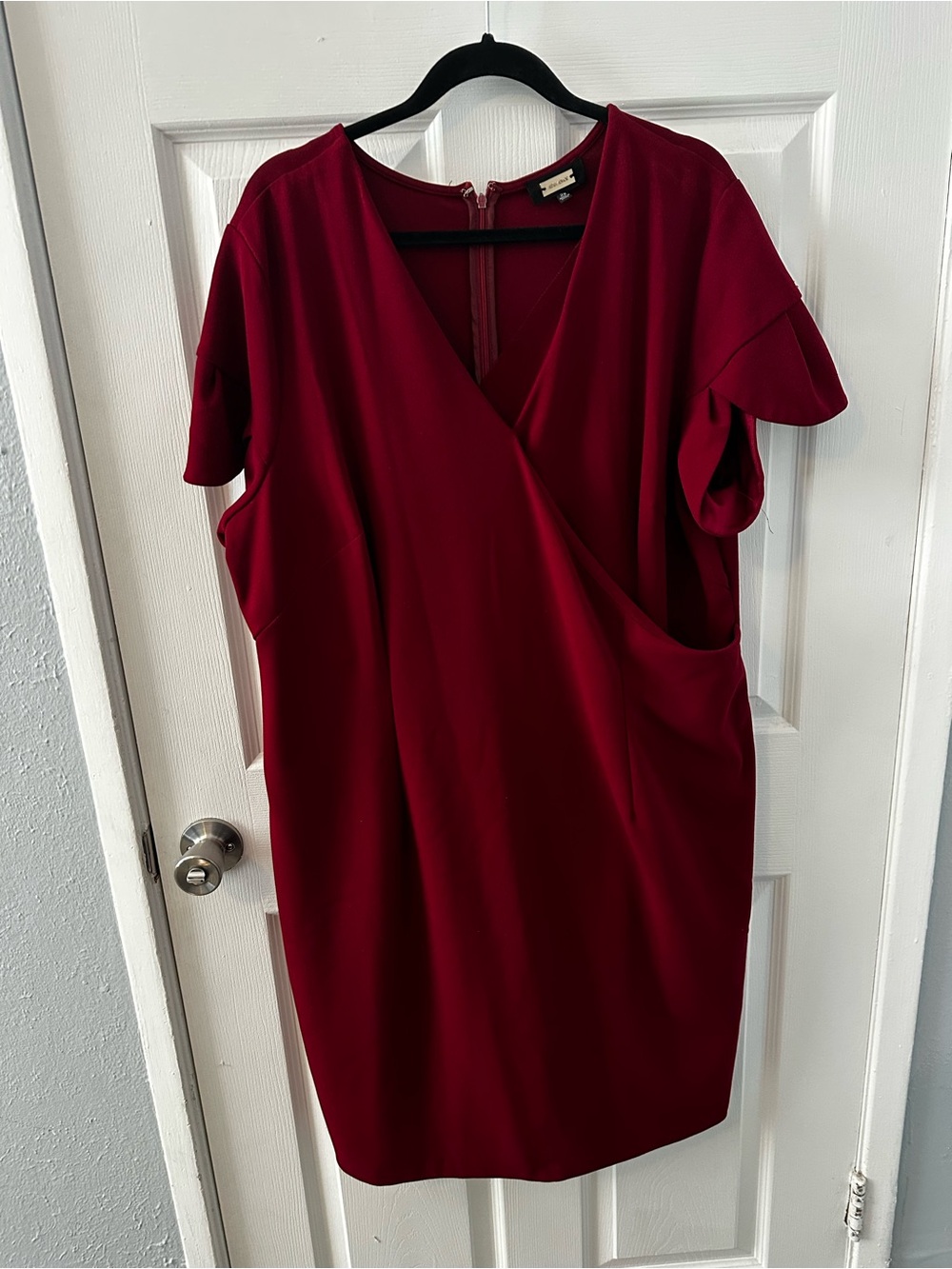Alexia Admor Deep Burgundy Faux-Wrap Midi Dress - Size 2x